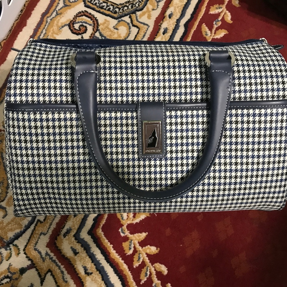 London Fog Oxford 360HL Houndstooth Satchel Cabin Bag Carry On Travel 8900
